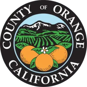 Seal of Orange County, California, featuring a prominent display of oranges in front of a mountainous backdrop, indicating our service region for natural stone restoration and concrete polishing.