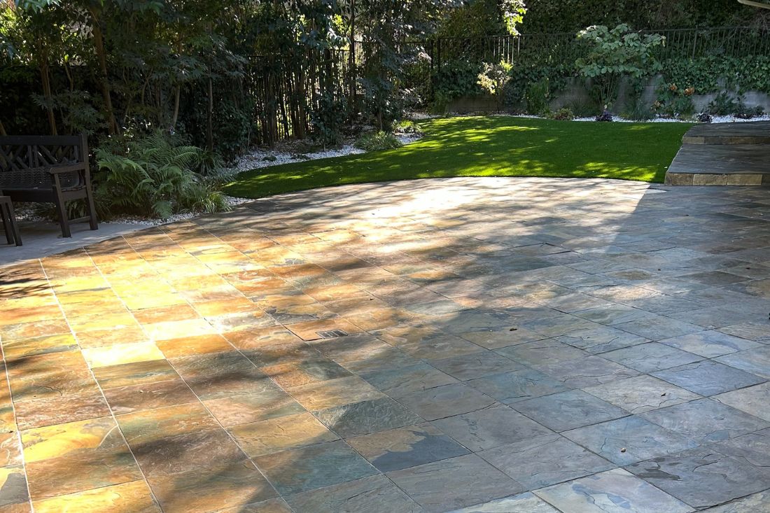 After StoneShine's slate cleaning and sealing service in Huntington Beach. The patio floor became vibrant.